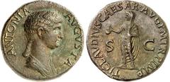 RÖMER RÖMISCHES KAISERREICH. Antonia, Mutter des Claudius +37. AE-Dupondius, postum 28mm (50/54) 12,54g. Drapierte Büste n. r. ANTONIA - AVGVSTA / TI CLAVDIVS CAESAR AVG P M TR P IMP P P - S - C Claud