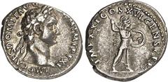 RÖMER RÖMISCHES KAISERREICH. DOMITIANUS, Augustus 81-96. Denar (1./9.92) 3,60g. Kopf m. Lkr. n.r. IMP CAES DOMIT AVG - GERM P M TR P XI / IMP XXI COS XVI CENS P P P Minerva propugnatrix schreitet n.r.