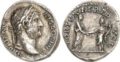 RÖMER RÖMISCHES KAISERREICH. HADRIANUS 117-138. Denar (134/138) 3,34g. Kopf n.r. HADRIANVS - AVG COS III P P / FORTV-NAE - RE-DVCI Hadrian u. Fortuna beim Handschlag. RIC 248, BMC 649, C. 789a. . fein