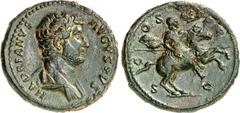 RÖMER RÖMISCHES KAISERREICH. HADRIANUS 117-138. AE-As (132/134) 26/27mm 10,13g. Palliumbüste n.r. HADRIANVS - AVGVSTVS / C-O S - [III] P P - S C Hadrian auf steigendem Ross, mit Lanze, n.r. RIC 717, B