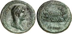 RÖMER RÖMISCHES KAISERREICH. HADRIANUS 117-138. AE-As 27/28mm (132/134) 11,96g. Kopf m. Pallium n.r. HADRIANVS - [AVGVSTVS] / FELICITATI - AVG - COS III P P - S - C Galeere fährt n.l.; an Bord sichtba