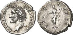 RÖMER RÖMISCHES KAISERREICH. ANTONINUS PIUS Augustus 138-161. Denar (139) 3,30g. Kopf n.links ANTONINVS - AVG PIVS P P / TR P- COS II Pax steht mit Füllhorn und Zweig v.v., Kopf n.l. RIC 42var. (Büste