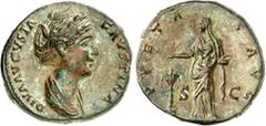 RÖMER RÖMISCHES KAISERREICH. Diva Faustina senior z.Z. Antoninus Pius 141/161. AE-Sesterz 30/32mm 16,94g. Pallabüste, verschleiert, mit Stephane n.l. DIVA AVGVSTA - FAVSTINA / PIET-AS AVG - S - C Piet