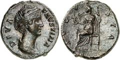 RÖMER RÖMISCHES KAISERREICH. Diva Faustina senior z.Z. Antoninus Pius 141/161. AE-As 26mm 9,44g. Pallabüste n.r. DIVA - FAVSTINA / AVGV-S T A - S - C Concordia sitzt n.l., hält Stuette der Spes und La