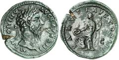 RÖMER RÖMISCHES KAISERREICH. MARCUS AURELIUS, Augustus 161-180. AE-Sesterz (170) 33/32mm 24,35g. Kopf m. Lkr. n.r. M ANTONINVS - AVG TR P XXIIII / S A LVTI - AVG - COS III - S - C Salus steht n.l.; fü
