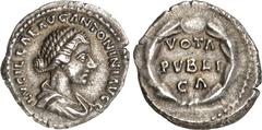 RÖMER RÖMISCHES KAISERREICH. Lucilla, Gemahlin des Lucius Verus 163-169 (+182). Denar 2,73g. Pallabüste n.r. LVCILLAE AVG ANTONINI AVG F / VOTA - PVBLI-CA im Lorbeerkranz. RIC 791, BMC 329, C. 98. . h