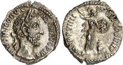 RÖMER RÖMISCHES KAISERREICH. COMMODUS, Augustus 177-192. Denar (184) 2,81g. Kopf m. Lkr. n.r. M COMMODVS - ANTON AVG PIVS / P M TR P VIIII - IMP VI COS IIII P P Minerva propugnatrix schreitet n.r.; mi