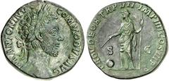 RÖMER RÖMISCHES KAISERREICH. COMMODUS, Augustus 177-192. AE-Sesterz 30/31mm (182) 19,13g. Belorb. Kopf nr M ANTONINVS COMMODVS / PROV DEOR TRP VII IMP IIII COS III PP Providentia steht nl, hält Stab ü