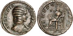 RÖMER RÖMISCHES KAISERREICH. Iulia Domna als Mutter des Caracalla 212-217. AE-As (217) 25mm 8,81g. Pallabüste m. Diadem n.r. IVLIA PIA - FELIX AVG / VENVS GENETRIX - S C Venus thront n.l., hält Szepte