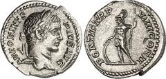 RÖMER RÖMISCHES KAISERREICH. CARACALLA, Augustus 198-217. Denar (206) 3,25g. Kopf m. Lkr. n.r. ANTONINVS - PIVS AVG / PONTIF TR P - VIIII COS II Mars ultor steht n.l. RIC 83, BMC 498, C. 424, Hill 826