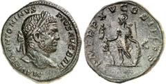 RÖMER RÖMISCHES KAISERREICH. CARACALLA, Augustus 198-217. AE-Sesterz 32/31mm (212) 21,35g. Kopf mit Lorbeerkranz n.r. M AVREL ANTONINVS - PIVS AVG BRIT / P M TR P XV - COS III P P - S - C Mars ultor s