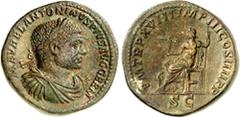 RÖMER RÖMISCHES KAISERREICH. CARACALLA, Augustus 198-217. AE-Sesterz 31mm (215) 24,16g. Drapierte gepanzerte Büste mit Lorbeerkranz. n.r. M AVREL ANTONINVS PIVS AVG GERM / PMTRP XVIII IMP III COS IIII