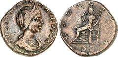 RÖMER RÖMISCHES KAISERREICH. Iulia Maesa, Großmutter des Elagabalus 218-222(+ 225/226). AE-Sesterz 30mm 22,86g. Pallabüste m. Diadem n.r. IVLIA MAESA AVG / PVDICITIA - S C Pudicitia thront n.l., hebt 