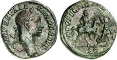 RÖMER RÖMISCHES KAISERREICH. SEVERUS ALEXANDER 222-235. AE-Sesterz (231) 29/28mm 19,42g. Kopf m. Lkr. n.r. IMP SEV ALE-XANDER AVG / PROFECTIO AVGVS-[TI] - S C Kaiser reitet n.r., geleitet v. Victoria.
