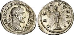 RÖMER RÖMISCHES KAISERREICH. MAXIMINUS I. Thrax 235-238. Denar (235) 2,81g. Paludamentbüste (frühes Porträt) m. Lkr. n.r. IMP MAXIMINVS PIVS AVG / PAX - A-V-GVSTI Pax steht n.l., hält Zweig und Szepte