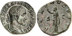 RÖMER RÖMISCHES KAISERREICH. MAXIMINUS I. Thrax 235-238. AE-Sesterz (235) 27/28mm 19,67g. Büste mit Panzer, Paludamentum und Lorbeerkranz n.r. IMP MAXIMINVS PIVS AVG / PAX AVGVSTI - S - C Pax steht mi