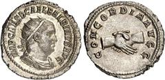 RÖMER RÖMISCHES KAISERREICH. BALBINUS 238. Antoninian 4,18g. Paludamentbüste m. Strkr. n.r. IMP CAES D CAEL BALBINVS AVG / CONCORDIA AVGG Handschlag. RIC 10, BMC 67-70, C. 3. . vz