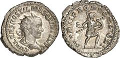 RÖMER RÖMISCHES KAISERREICH. Hostilianus Caesar 250-251. Antoninian 4,25g. Büste mit Paludamentum und Strahlenkrone n.r. C VALENS HOSTIL MES QVINTVS N C / MARTI PROPVGNATORI Mars propugnator schreitet
