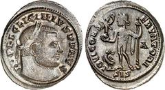 RÖMER RÖMISCHES KAISERREICH. LICINIUS I. 308-324. AE-Follis 24/21mm (313/315) 3,06g, Siscia, 1. Offizin. Kopf mit Lorbeerkranz n.r. IMP LIC LICINIVS P F AVG / IOVI CON-SERVATORI Iupiter steht nackt, m