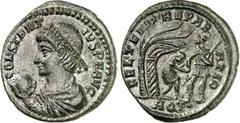 RÖMER RÖMISCHES KAISERREICH. CONSTANTIUS II. Augustus 337-361. AE-Maiorina 22mm (348/350) 4,23g, Aquileia, 1. Offizin. Büste mit Panzer, Paludamentum, Perlendiadem und mit Globus in erhobener Rechter 