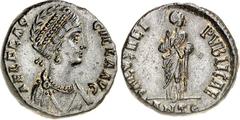 RÖMER RÖMISCHES KAISERREICH. Aelia Flaccilla, Gemahlin von Theodosius I. 383-386. AE-Maiorina 20mm postum (387) 6,25g, Antiochia. Drapierte Büste mit Diadem n. r. AEL FLACILLA AVG / SALVS REIPVBLICAE 