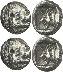 LYKIEN Hekte (1/6 Stater) 0,95g. Keilerkopf n.r. / In Plinthe: Androkephaler Stierkopf n.l. Imhoof-Blumer, Griechische Münzen 769, 806. SNG v.Aul. - (vgl. 4102). ex Hirsch 212, 2000, 338 = Slg.Maag 67