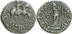 BAKTRIEN INDOSKYTHEN Aspavarma "mit Azes II." 5-35. AE-Tetra- drachmon 9,73g, Taxila. Azes II. reitet grüßend n.r. O????E[?? O??????N ME????oV - ?ZOV / (Karosthi:) "Indravarma putrasa Aspavarmasa stra