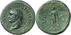 RÖMER RÖMISCHES KAISERREICH AE-Sesterz (80/81) 26,08g. Kopf m. Lkr. n.l. IM[P T C]AES VESP AVG P M TR P P P COS VIII / S - C Spes schreitet n.l. RIC 100, neu 170, BMC 185, C. 222. dunkelgrüne Patina, 