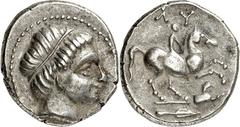 GRIECHEN THRAKIEN KÖNIGREICH Pempte (1/5 Tetradrachmon) (306/300 v.Chr.) 2,40g, LYSIMACHEIA. Jünglingskopf mit Diadem n.r. / LY Ephebe reitet n.r.; unten Löwenprotome u. Lanzenspitze n.r. Thompson 3 v