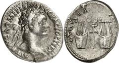 GRIECHEN der RÖMISCHEN KAISERZEIT LYKIEN Domitianus 81-96. Drachme (95) 3,69g. Kopf m. Lkr. n.r. AVT KAIC DOMITIANOC CEBACTOC GEPM / ETOVC ID - VPATOV [IZ] Kerykeion zw. 2 Lyren. RPC 1504 (nur 8 Stück