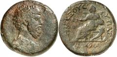GRIECHEN der RÖMISCHEN KAISERZEIT ÄGYPTEN ALEXANDREIA (al-Isqandariyah) Aelius Caesar 136-138. AE-Drachme (137) 20,36g. Palliumbüste n.r. [L AI]LIOC - [KAICAP] / DHM EXOYC. - YPAT. B - OMONOIA Homonoi