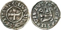 EPOCHE DER KREUZZÜGE ATHEN, Herzogtum Guy II. de la Roche 1287-1294. Bi-Denier Tournois 0,81g, Theben. Fußkreuz im Perlkreis + 8 GVI o DVX Stern ATENES o / + 8 ThEBLHI Stern CIVIS 8 Kastell. Metcalf 1