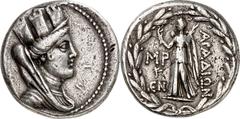Tetradrachmon ("140"= 120/119 v.Chr.) 15,15g. Tychebüste n.r. / Im Kranz: APADIWN Nike steht mit Aphlaston u. Palmzweig n.l.; l.  MP über (aram.) "a" über EN. BMC 197, SNG Cop. - .