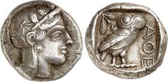GRIECHEN ATTIKA. ATHEN. Tetradrachmon (um 407 v.Chr.) 17,29g. Athenakopf n.r. / Im Quadrat: Eule steht n.r.; r. AQE. Svor. Tf.14. . ss+