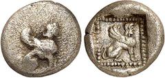 GRIECHEN LYKIEN. Unbekannte Stadtkönige 480-420 v. Chr. 1/9 Stater (Obolos) (um 460/420 v.Chr.) 0,77g. Sphinx hockt n.r. / im Punktequadrat: Sphinx hockt n.r. SNG v.Aul. - , SNG Cop. - . SNG Tübingen 