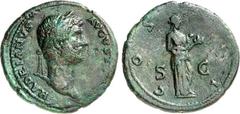 RÖMER RÖMISCHES KAISERREICH. HADRIANUS 117-138. AE-As (125/128) 9,58g. Büste mit Drapierung über l. Schulter und mit Lorbeerkranz n.r. HADRIANVS - AVGVSTVS / C O S - I I I - S - C Fides steht mit Früc