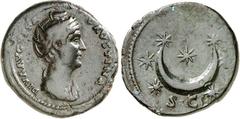 RÖMER RÖMISCHES KAISERREICH. Diva Faustina senior z.Z. Antoninus Pius 141/161. AE-As 9,73g. Drapierte Büste n.r. DIVA AVGVSTA - FAVSTINA . / Liegende Mondsichel im Siebengestirn; darunter S . C. RIC 1