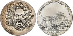 MEDAILLEN SPORT. OLYMPISCHE SPIELE. ATHEN - 1. Sommerspiele 1896. Medaille "1896" (20. Jh.) (moderne reduzierte Kopie der Siegermedaille von 1896). Kopf und vorgestreckte Rechte mit Nikestatuette des 