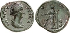 RÖMER RÖMISCHES KAISERREICH. Diva Faustina senior z.Z. Antoninus Pius 141/161. AE-As 11,50g. Pallabüste n.r. DIVA FAV-STINA / I-V-N-O - S C Iuno steht n.l. RIC 1190, BMC 1597-1598, C. 211. ex MZ 145, 