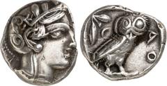 GRIECHEN ATTIKA. ATHEN. Tetradrachmon (vor 305 v.Chr.) 17,13g, Beischlag. Athenakopf n.r. / Im Quadrat: Eule steht n.r.; r. AQE. Mitch. 13a. Svor. 109, 3vgl. . Rd. grob zurechtgehauen,