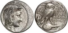 GRIECHEN ATTIKA. ATHEN. Tetradrachmon 158/157 v.Chr. 16,7g, Epigenes - Sosandros. Athenakopf m. Pegasos-Helm n.r. / Im Ölkranz: AQE - KAL LIKRA EPI-GENHS - SWSAN-DROS Eule steht auf Amphora mit A; l. 