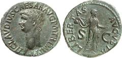 RÖMER RÖMISCHES KAISERREICH. CLAUDIUS 41-54. AE-As (41/50) 9,93g. Kopf n.l. TI CLAVDIVS CAESAR AVG P M TR P IMP / LIBERTAS - AVGVSTA - S - C Libertas steht n.r. RIC 97, BMC 145, C. 47. . tiefgrüne Pat