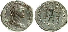 RÖMER RÖMISCHES KAISERREICH. TRAIANUS 98-117. AE-Dupondius (114/116) 13,92g. Büste mit Paludamentum und Strahlenkrone n.r. IMP CAES NER TRAIANO OPTIMO AVG GER DAC PARTHICO P M TR P COS IV P P / SENATV