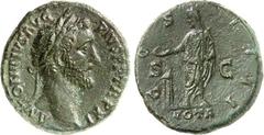 RÖMER RÖMISCHES KAISERREICH. ANTONINUS PIUS Augustus 138-161. AE-As (148) 11,21g. Belorb. Büste n. r. ANTO NINVS AVG PIVS PP TRP XI / COS IIII VOTA SC Antoninus steht n.l., opfert aus Schale über Alta