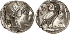 GRIECHEN ATTIKA. ATHEN. Tetradrachmon (430/415 v.Chr.) 17,20g. Athenakopf m. Helm u. Ölkranz n.r. / Im Quadrat: Eule steht n.r.; r. AQE; l. Mondsichel u. Ölzweig. Svor. 13.3-11. . vz