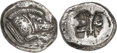 GRIECHEN LYKIEN. Unbekannte Stadtkönige 480-420 v. Chr. Stater (500-480) 9,61g. Eberprotome n. rechts Perlgürtel, auf dem Rücken KYB / Unregelmäss. Quadrat als Incusum, wie mit "Arme mit Stöcken". SNG