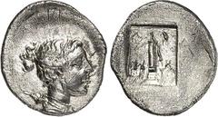 GRIECHEN LYKIEN. LYKISCHER BUND: (MYRA für die) MASIKYTEN. Trihemiobelion (48/27 v.Chr.) 1,07g. Artemiskopf n.r. / In Plinthe: L-Y - M-A Parazonion. Troxell 135. . R l.Rs.Doppelschlag, vz-