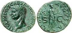 RÖMER RÖMISCHES KAISERREICH. CLAUDIUS 41-54. AE-As (41/50) 9,57g. Kopf n.l. TI CLAVDIVS CAESAR AVG P M TR P IMP / LIBERTAS - AVGVSTA - S - C Libertas steht n.r., hält pileus. RIC 97, BMC 145, C. 47. .