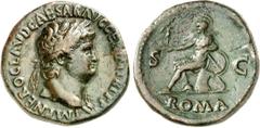 RÖMER RÖMISCHES KAISERREICH. NERO 54-68. AE-Sesterz (66) 26,17g, Rom. Kopf m. Lkr. n.r. IMP NERO CLAVD CAESAR AVG GER P M TR P P P / S - C - ROMA Roma victrix sitzt auf Lorica n.l.; dahinter 2 Schilde
