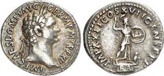 RÖMER RÖMISCHES KAISERREICH. DOMITIANUS, Augustus 81-96. Denar (9.95/9.96) 3,64g. Kopf m. Lkr. n.r. IMP CAES DOMIT AVG - GERM P M TR P XV / IMP XXII COS XVII CENS P P P Minerva propugnatrix steht auf 